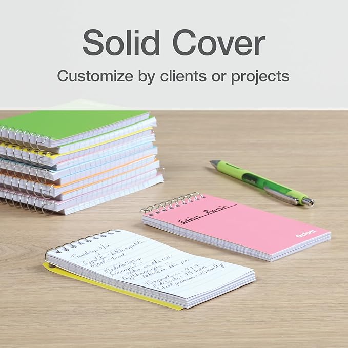 Oxford Spiral Memo Pads, Top Wire Bound, 3 x 5 Inch Pocket Notepad, College Ruled, 6 Assorted Pastel Colors, 75 Sheets, 12 Pack (25093)