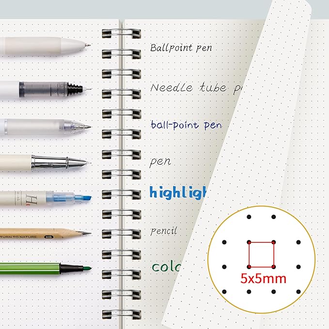 EMSHOI A5 Spiral Notebook Bullet Dotted Journal, Small 5.7" X 8.22", 300 Pages/150 Sheets, 100gsm Dot Grid Paper, Waterproof Hardcover, for Office School Women Men Work Writing Notes-Purple