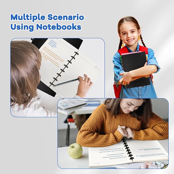 Discbound Notebook, 8-Disc Disbound Planner with Removable Pages, 180 Pages Spiral Notebook, Poly Cover Discbound Planner for Work, Travel, Note Taking(With Index Sticker),Black, A5