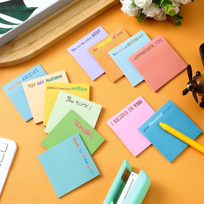 Yinder 24 Pcs Inspirational Sticky Notes with Lines Cute Motivational Sticky Notes Pad Employee Appreciation Gifts Bulk for Teacher Nurse Coworkers Office Supplies 3 x 3''(Elegant Color,Thank You)