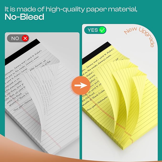 12 Pack Note Pads 5x8 Inch Small Yellow Legal Pads 5x8 In 50 Sheets Notepad College Ruled Small Writing Pads Perforated Pages Paper Pads 80GSM Recycled Paper Notepads for Home, Office, or School