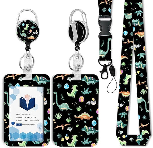 Cute Dinosaur Badge Holder with Retractable Reel and Breakaway Lanyard,Badge Clips Retractable Heavy Duty Badge Reel,Keychain,ID Holder with Breakaway Lanyard for School Nurse Office Teen