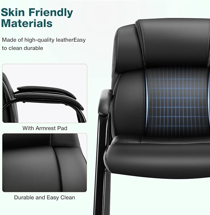 OLIXIS Waiting Room Chairs Set of 2, Leather Office Desk Reception Guest Stationary Side Chair with Padded Arms for Home Conference Lobby Area Meeting Church Medical Clinic Elderly Student