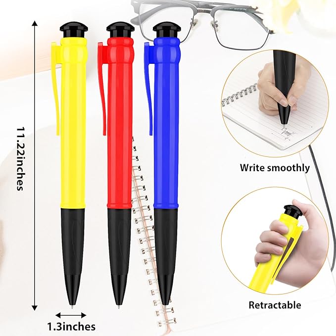 Jumbo Pens 11.3'' For Birthday Party Favors, Funny Party Favors Huge pens, Giant Pens Gag Gifts 3 Pack Red Blue Yellow