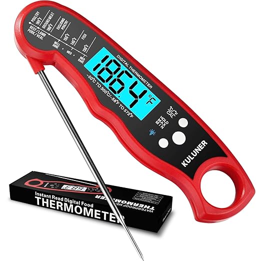 TP-01 Waterproof Digital Instant Read Meat Thermometer with 4.6 Folding Probe Backlight Calibration Function for Cooking Food Candy, BBQ Grill, Liquids,Beef(Red)