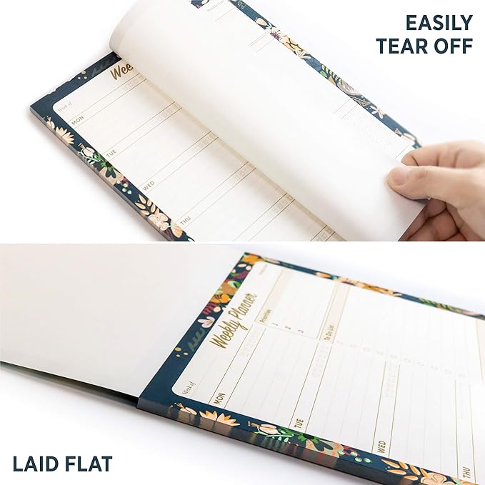 Oriday Weekly Planner Task Organizer Pad - 52 Sheets Undated Planning Tear-away Notepad (7.8" x 10" Dark Flower)