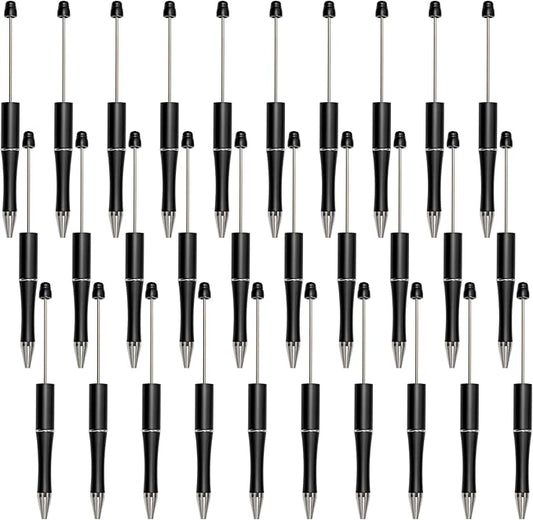 jiebor 30Pcs Black Beadable Pens Plastic Bead Pen Black Ink Ballpoint Pens Cute Diy Pens Cool Pens for Teacher Bridal Graduation Gift Office School Supplies
