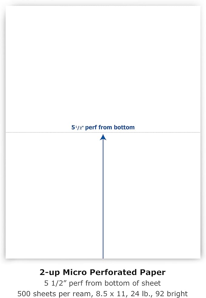 PrintWorks Half Sheet Perforated Paper, 8.5 x 11, 24 lb, 500 Sheets, White (04118)