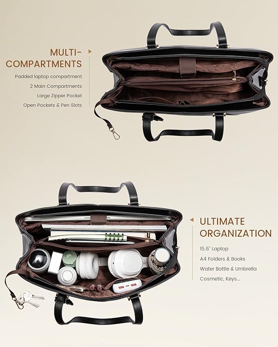 LOVEVOOK Laptop Tote Bag for Women, Work Bags Teacher Tote Bag, Leather Computer Bag Purses Handbag Professional Briefcase