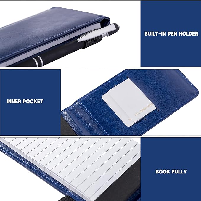 Camelmother 10 Pieces Small Notepad Holder Set Pocket Notebook 3 x 5 Inch with Pen (blue Small Notepad)