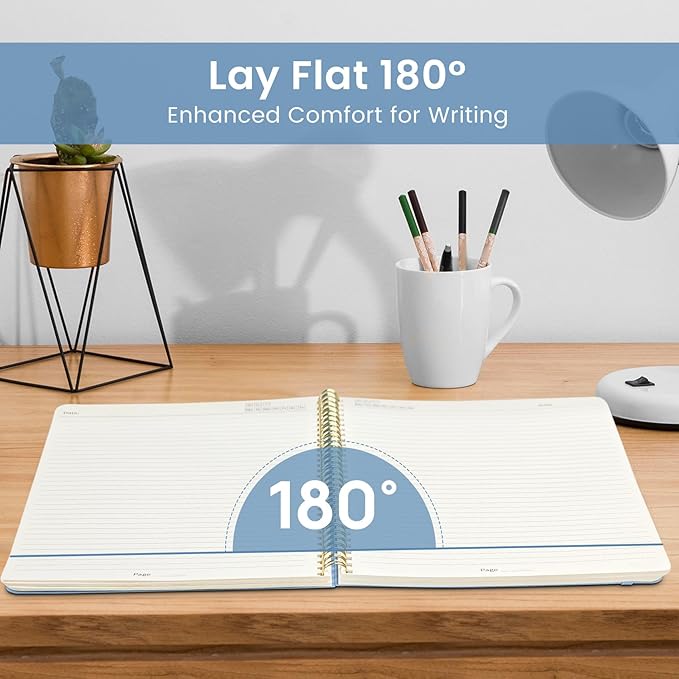 Taja Spiral Lined Notebook, 8.5"x11" Notebooks for Work, Large A4 Journal for Women & Men, College Ruled Journaling Notebook for Writing, Plastic Cover Spiral Journal, Blue