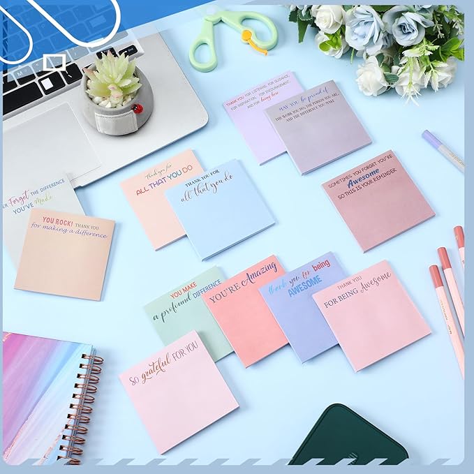 Yinder 24 Pcs Employee Appreciation Sticky Notes Thank You Gifts Bulk Note Pads with Sayings Teacher Gift Mini Pocket Inspirational Notepads for Coworker Office Supply 3 x 3''(Aesthetics,Thanks)
