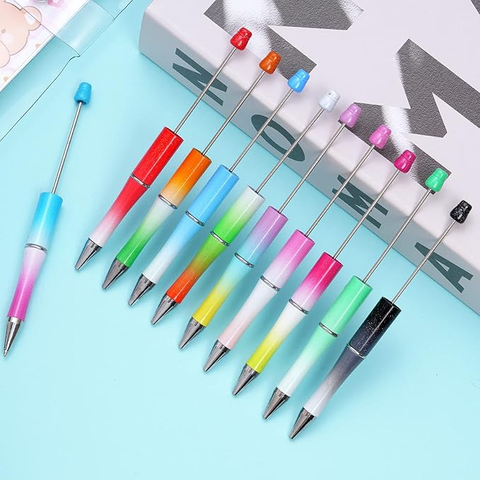 jiebor 30Pcs Beadable Pens Plastic Bead Pen Black Ink Ballpoint Pens Diy Pens Cute Cool Pens for Journaling Teacher Bridal Graduation Gift Office Supplies