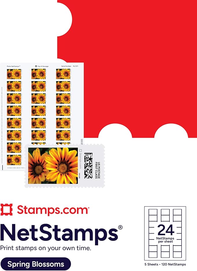 Treasure Flowers NetStamps 120-Pack (5 Sheets) Printable Postage Labels (Stamps.com Subscription Required) - Print Approved Postage - Inkjet & Laser Printers - Business, Personal, Home