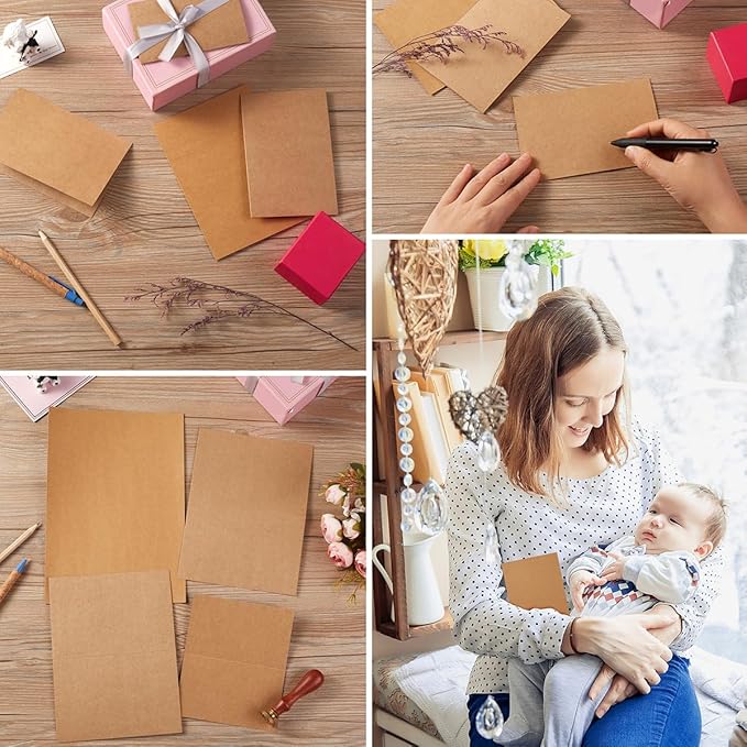 50 Pack Blank Cards Folded Cardstock Thank You Blank Greeting Cards for Invitations, Wedding, Greeting Cards, All Occasion DIY (Brown, 3x5)