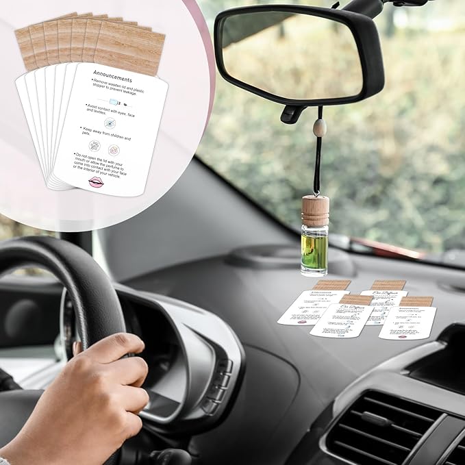 200 Pcs Hanging Car Diffuser Instruction Cards for Car Oil Diffuser Bottles,2 x 3.54 Inch (White and Pink,Novel Style)