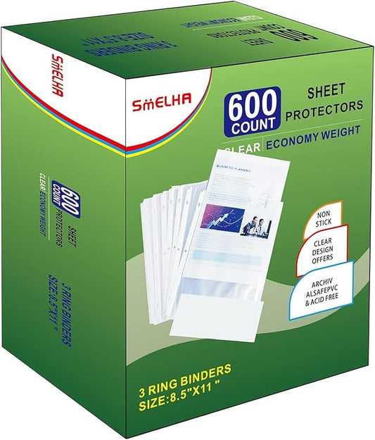 Sheet Protectors 600 Page,Page Protector 8.5" x 11" ,Upgraded Thick Material,for 3 Ring Binder, Top Loading Paper Protector with Reinforced Holes,Holds Multiple Sheets