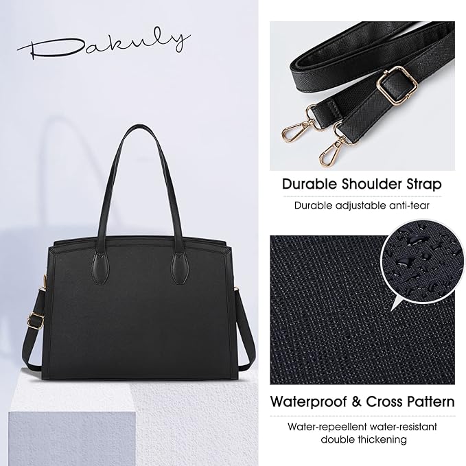 Laptop Bag for Women 15.6 Inch Laptop Tote Bags Waterproof Computer Bag Teacher Work Briefcase Large Capacity Leather Handbag Office Business Shoulder Bag 2PCS Plain Pattern