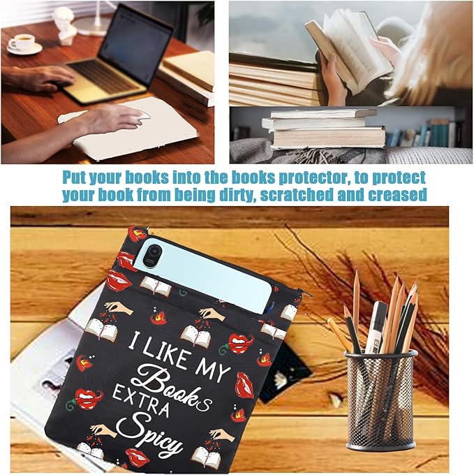 LQRI Spicy Book Lover Book Sleeve with Zipper Smut Slut Gift I Like My Books Extra Spicy Smut Reading Book Sack Bookish Gift