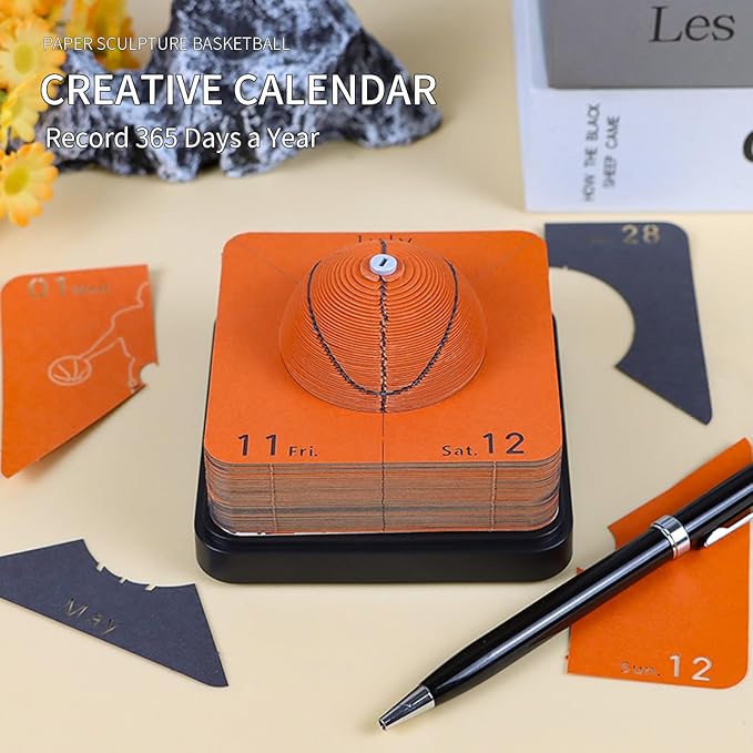 3D Art Calendar Memo Pad 2025,Creative Time Piece Calendar 2025 Desk Calendar,Basketball Tear Away Paper Carving Calendar 3D Memo Pad Art Notepad DIY Christmas Gift