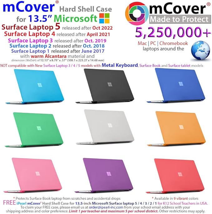 mCover Hard Case Only Compatible for 13.5" Microsoft Surface Laptop (5/4 / 3/2 / 1) with Alcantara Keyboard - Aqua