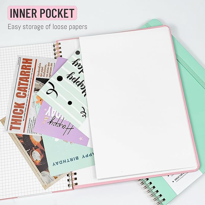 Graph Paper Notebook 8.5" x 11", A4 Mint Green Grid Notebook Journal Hardcover College Ruled Notebook for Work, 120 Pages 100GSM Large Thick Spiral Writing Journal for Women & Men