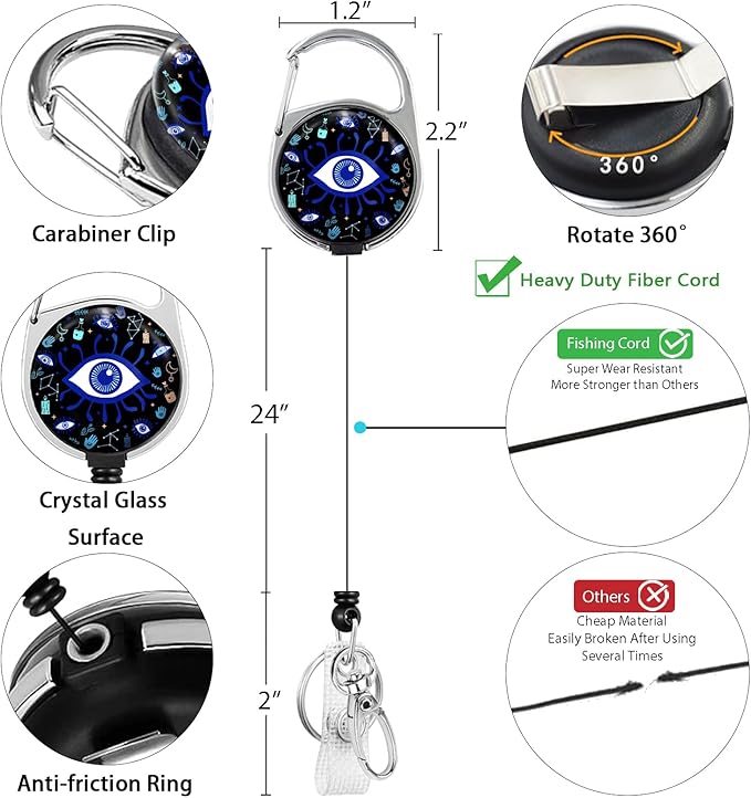 ID Badge Holder with Breakaway Lanyard, Retractable Badge Reel Heavy Duty, Cute Funny Evil Eye Lanyards for ID Badges Ajustable, Teacher Nurse Work Office Gifts