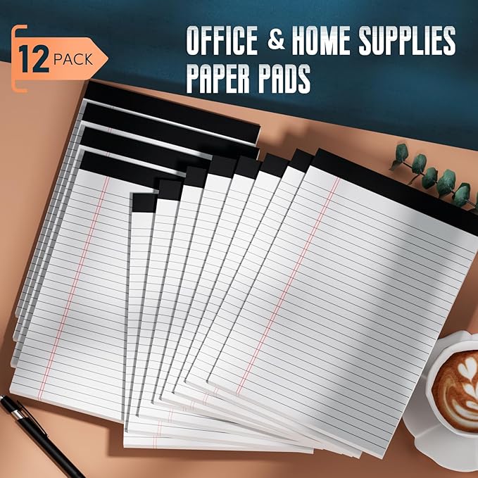 White Legal Note Pads 8.5 x 11'', 12 Pack Legal Paper Note Pads 8.5x11, Micro Perforated Wide Ruled Lined Writing Pads 30 Sheets for Home Office School Work, Legal Notepads Double-Side Printed Per Pad