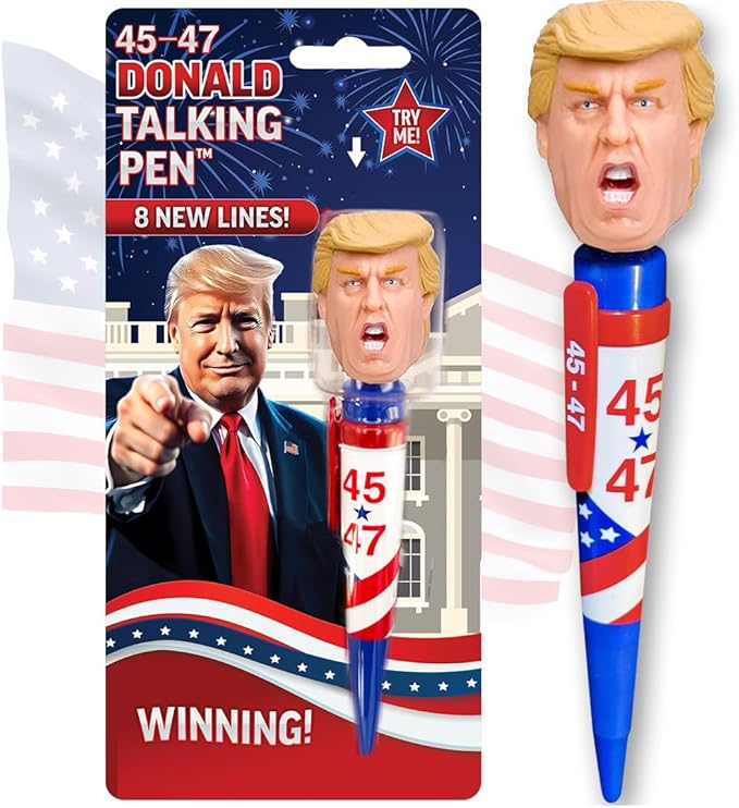 OUR FRIENDLY FOREST Talking Donald Trump Pen - 45-47 Victory Edition with 8 New Lines in His Real Voice - Patriotic Desk Gift for Husband