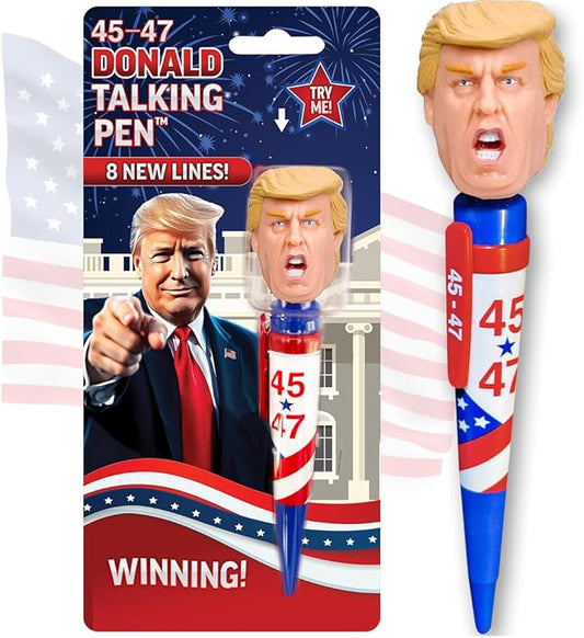OUR FRIENDLY FOREST Talking Donald Trump Pen - 45-47 Victory Edition with 8 New Lines in His Real Voice - Patriotic Desk Gift for Husband