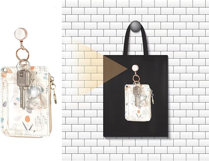 2 Pack Metal Retractable Badge Reel ID Badge Holder with Cord and Carabiner Key Chain (Gold)