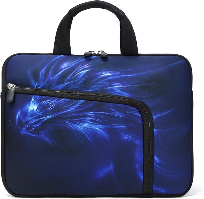 11.6 12 12.5 inch Laptop Sleeve Chromebook Case Ultrabook Case Notebook Sleeve Tablet Case Neoprene Handle Sleeve for Men Women, Two Pockets Fit Apple MacBook Air Samsung Acer HP DELL (Blue Dragon)