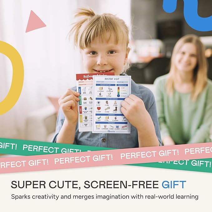 Tiny Expressions Playtime Notepads - 2-Pack Kids Pretend Play Notepads - 40 Pages Order-Taking Restaurant & 40 Pages Doctor Visit Notepad - Waiter and Doctor Imaginative Role Play