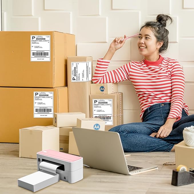 Phomemo 4X6 Thermal Labels - Shipping Labels, Thermal Printer Labels, Fan-Fold Labels for Shipping Labels, Address, Mail, Compatible with Zebra, Munbyn, Rollo, Polono, Nelko, Pack of 100, White