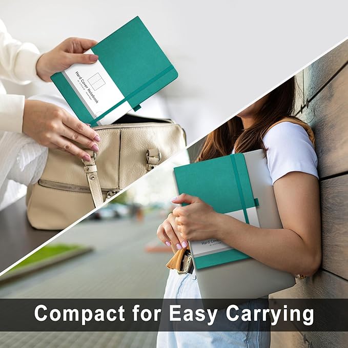 AHGXG Bullet Dotted Journal - 320 Numbered Pages Dot Grid Notebook A5 Thick Journal, 100gsm Thick Dotted Paper, Leather Hardcover,Inner Pocket, 5.75'' × 8.38'' - Cyan