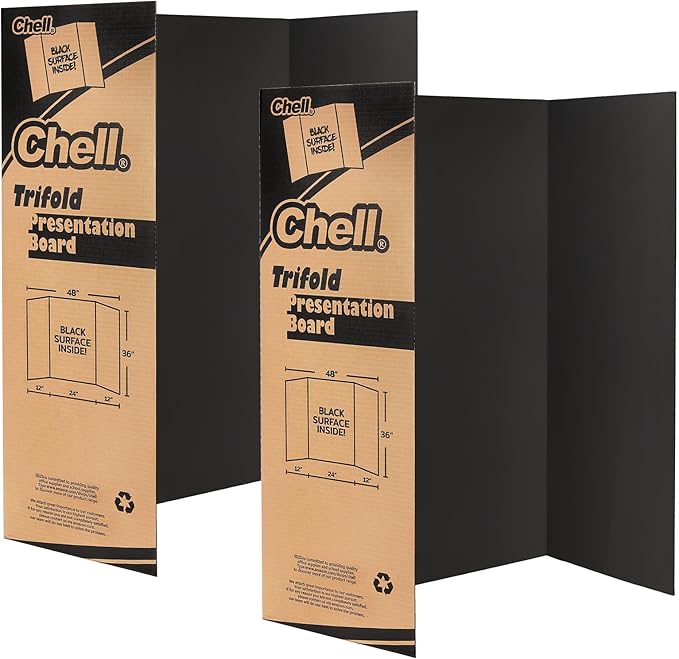 Chell 36" x 48" Trifold Poster Board, 2 Pack, Black Corrugated Project Boards for Science Fair, School Projects, Event Displays and Business Presentations