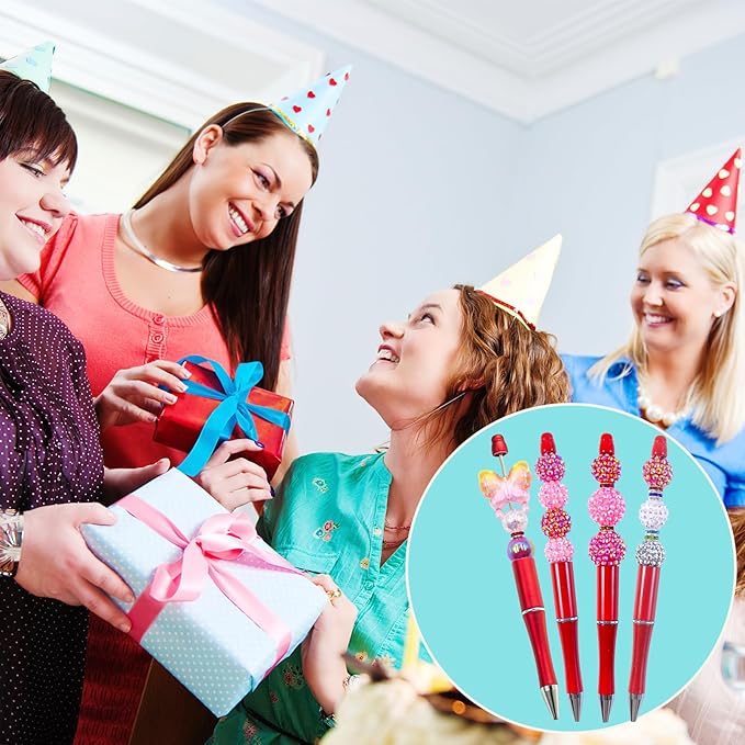 15 Pieces Beadable Pens - Beaded Pens Plastic Diy Black Ink Ballpoint Pens Bulk - Bead Pens Suitable For Teacher, Students, Office, School, Graduation Gift Supplies(Red)