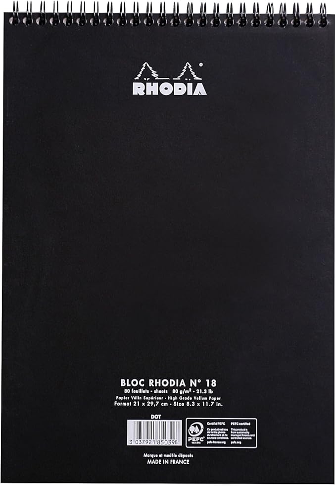 Rhodia Wirebound Notepad, A4, Dot - Black (185039C)