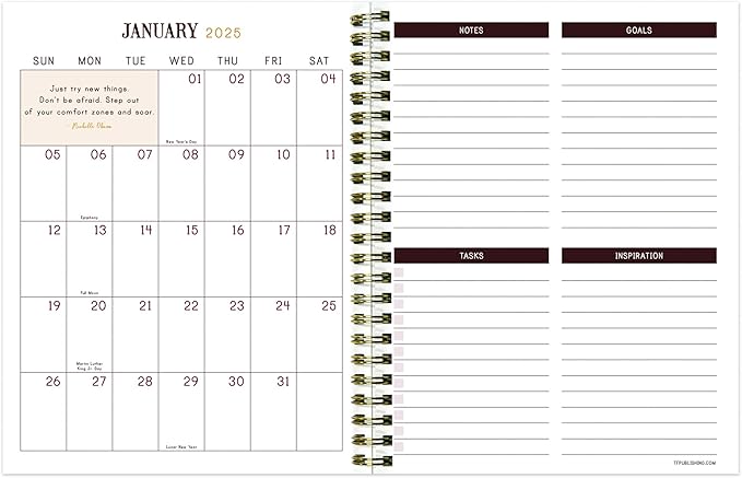 TF PUBLISHING 2025 Emerald Edition Medium Weekly Monthly Planner - Goals & Task Trackers - Planner Monthly and Weekly with Organizer Stickers - 12 Month Calendar Planner - 6.5" x 8"