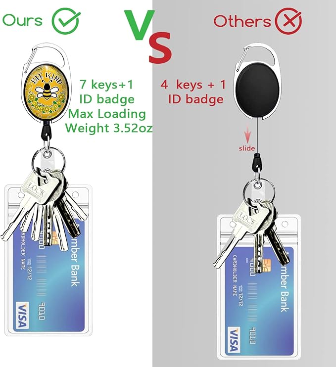 Cute Bee Kind Lanyards for Id Badges, Fashionable Badge Reel Heavy Duty with Carabiner Clip, ID Badge Holder with Lanyard, Nurse Teacher Office Gifts