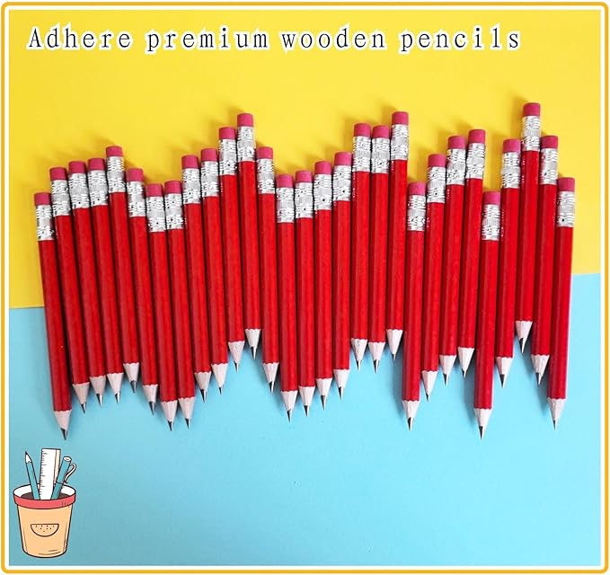 Adhere 25pcs Golf Pencils with eraser Hexagon Wooden Pencils Graphite 2B for Golf Event Scoring,Classroom,Wedding,Company Meetings,Pew, Pocket (z-Red・Round ・50pcs)