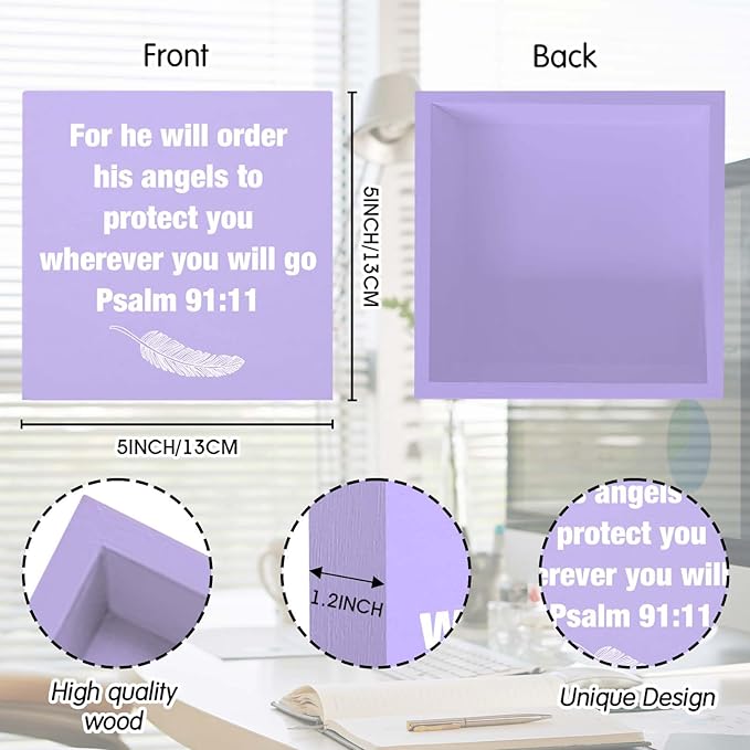 Purple Psalm 91:11 Office Decor Desk Accessories Inspirational Gifts for Women Bible Verse Gifts Purple Christian Office Decor Sign Desk Decorations for Women Home & Office Cute Desk Accessories