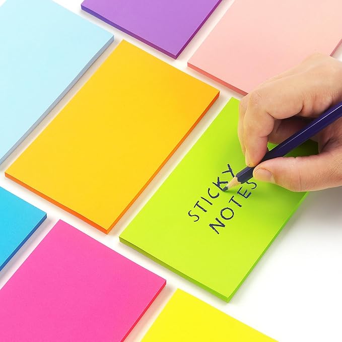 Sticky Notes 3x5 inch Bright Colors Self-Stick Pads 8 Pads/Pack 50 Sheets/Pad Total 400 Sheets