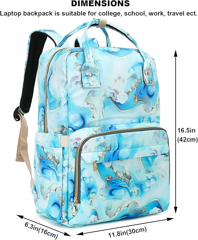 Marble Laptop Backpack College Bookbag School Backpack for Women Girls, Travel Backpack 15.6 Inch Computer Backpacks (Green)