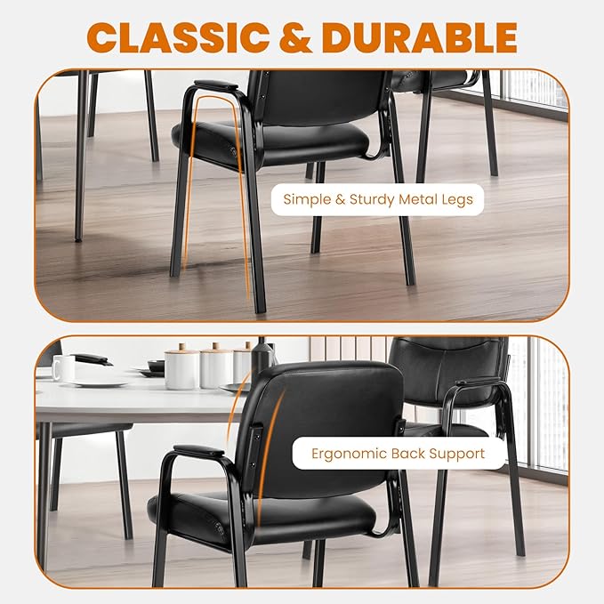 Sweetcrispy Office Guest Chair, Leather Stationary Waiting Room Chairs No Wheels with Padded Arms for Elderly Desk Conference Room Lobby Table Side Salon