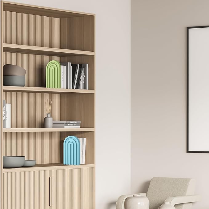 Harloon 4 Pieces Boho Arch Wood Bookends Rainbow Arch Back to School Gift Ideas Non Skid Bookend Decorative Wooden Book Stand Book Stoppers for Books Movies CDs(Bright Color)