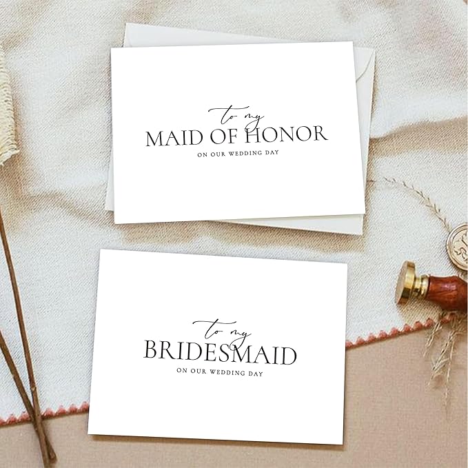 6 Pieces Bridesmaid Proposal Cards with Envelopes, 4 Pieces To My Bridesmaid On Our Wedding Day Cards and 2 Pieces To My Maid Of Honor On Our Wedding Day Cards.(Bridesmaid - 6cards A)