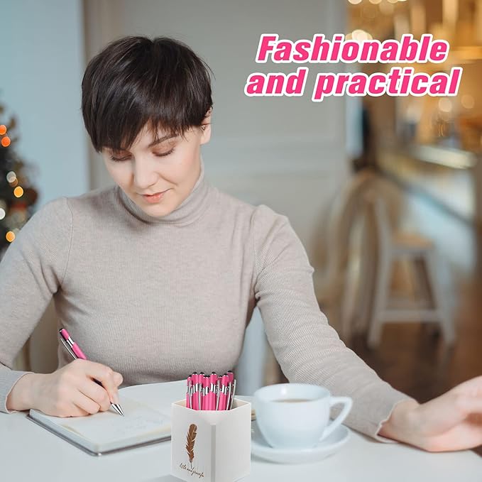 Zonon 38 Pieces Rubberized Ballpoint Pen with Stylus Tip Stylish Metal Pen Capactive Styli with Soft Rubberized Grip, Black Ink for Most Devices(Hot Pink)