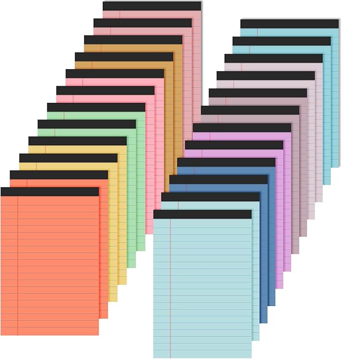 Lincia 24 Pcs 4" x 6" Legal Pad Writing Notepads Small Legal Pad College Ruled 30 Sheets Multiple Color Lined Note for Work 80 Gsm Paper for Grocery List Shopping List (Bright Color)