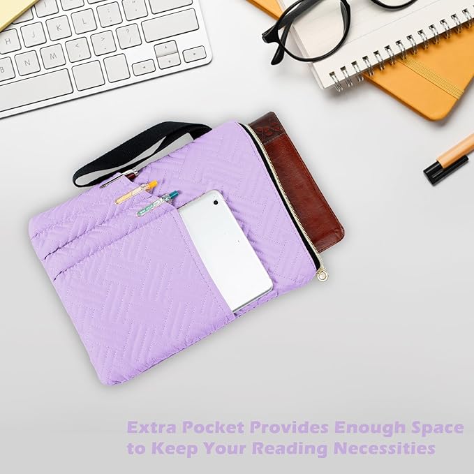 Book Sleeve with Zipper, 11"X9" Padded Book Protector, Washable Quilted Book Covers for Paperbacks, Book Pouch with Pockets for Book Lover Gifts